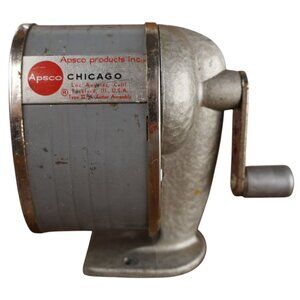 Vintage Apsco Chicago Metal Pencil Sharpener Type 12L Cutter Hand Crank USA Made